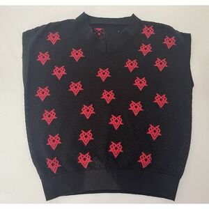 OVD Heartagram Crochet Knit Sleeveless V Neck Sweater